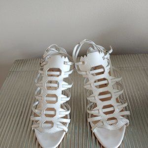 Paul Andrew White Leather Heeled Sandals. Size 9 1/2